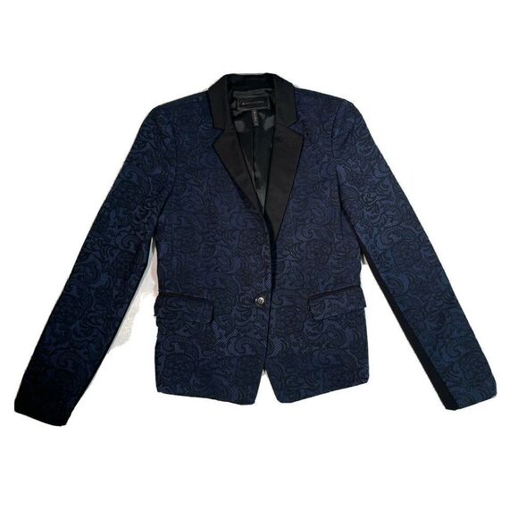 BCBGmaxazria Philipe Tuxedo Blazer Jacket Blue with Black Lace Satin Medium - Picture 13 of 14